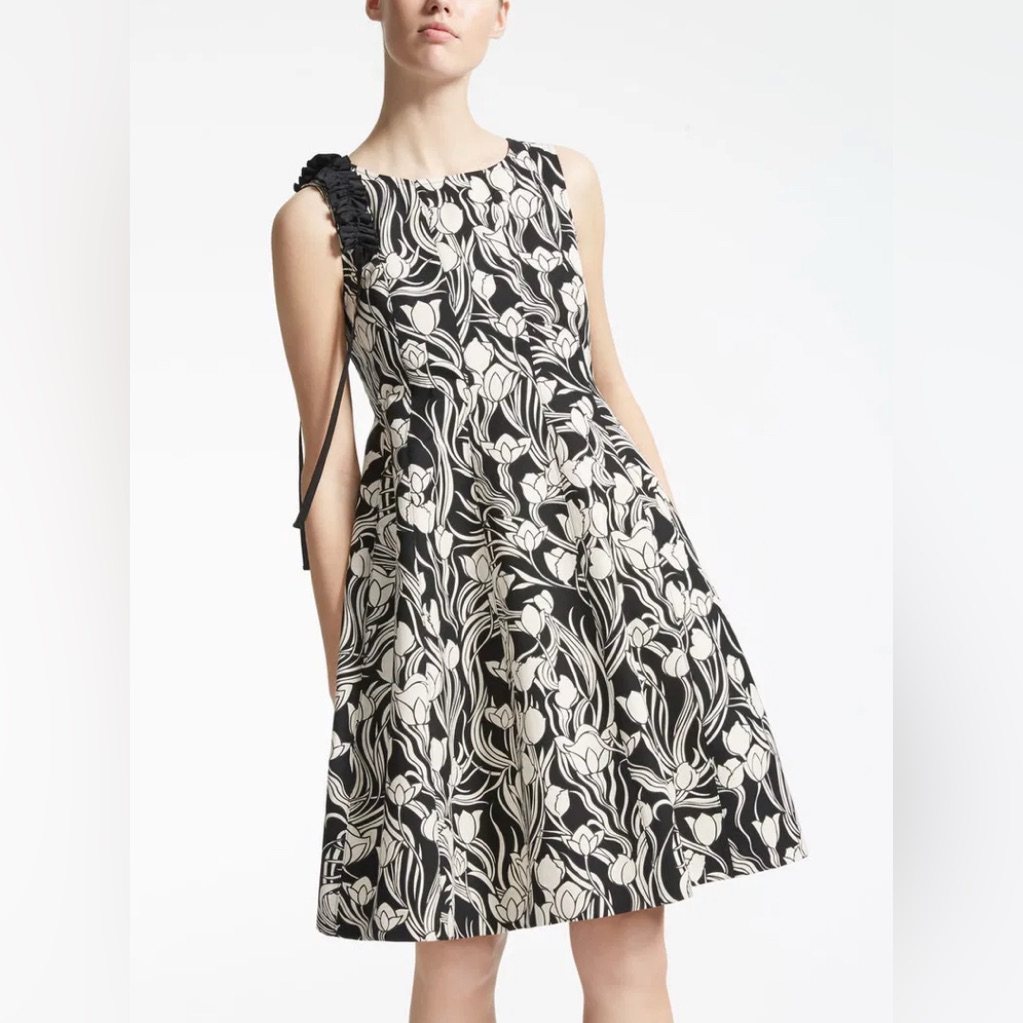 Maxmara Floral Black And White Sleeveless Dress